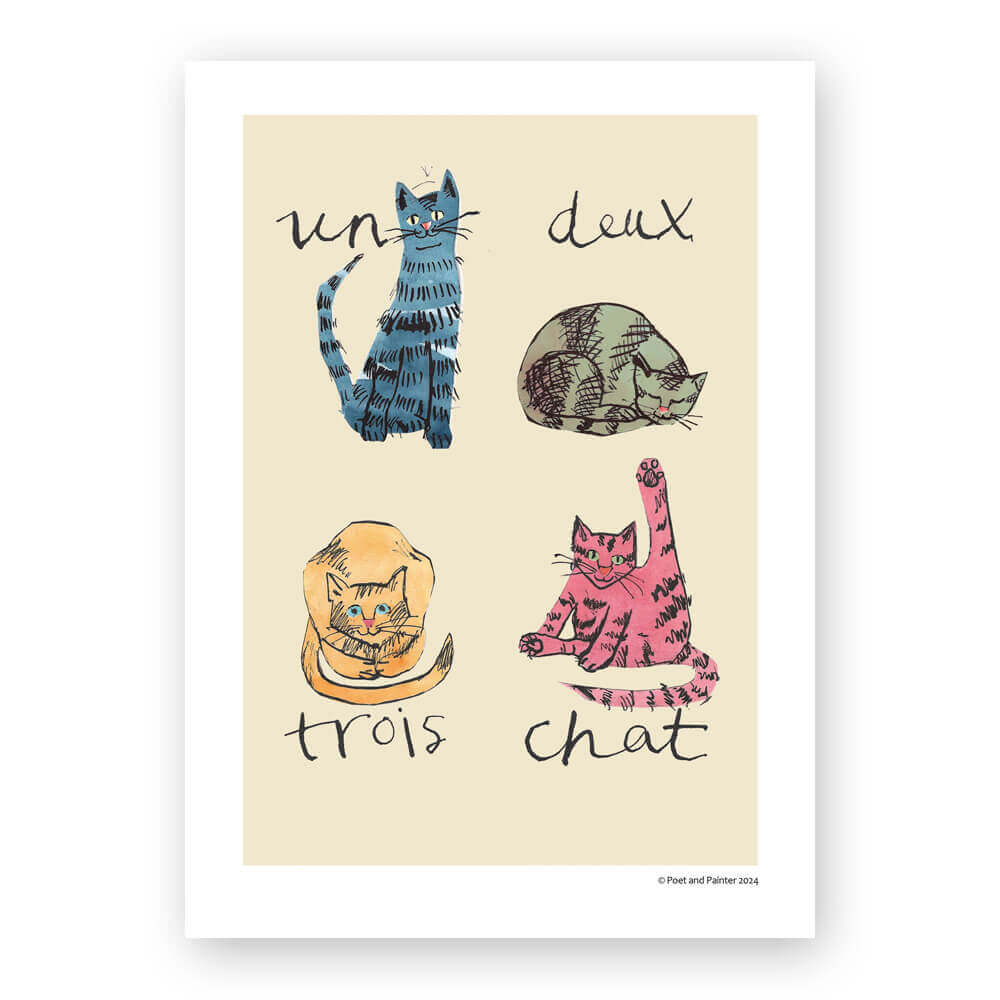 Poet and Painter 'Un, Deux, Trois, Chat' Art Print A4